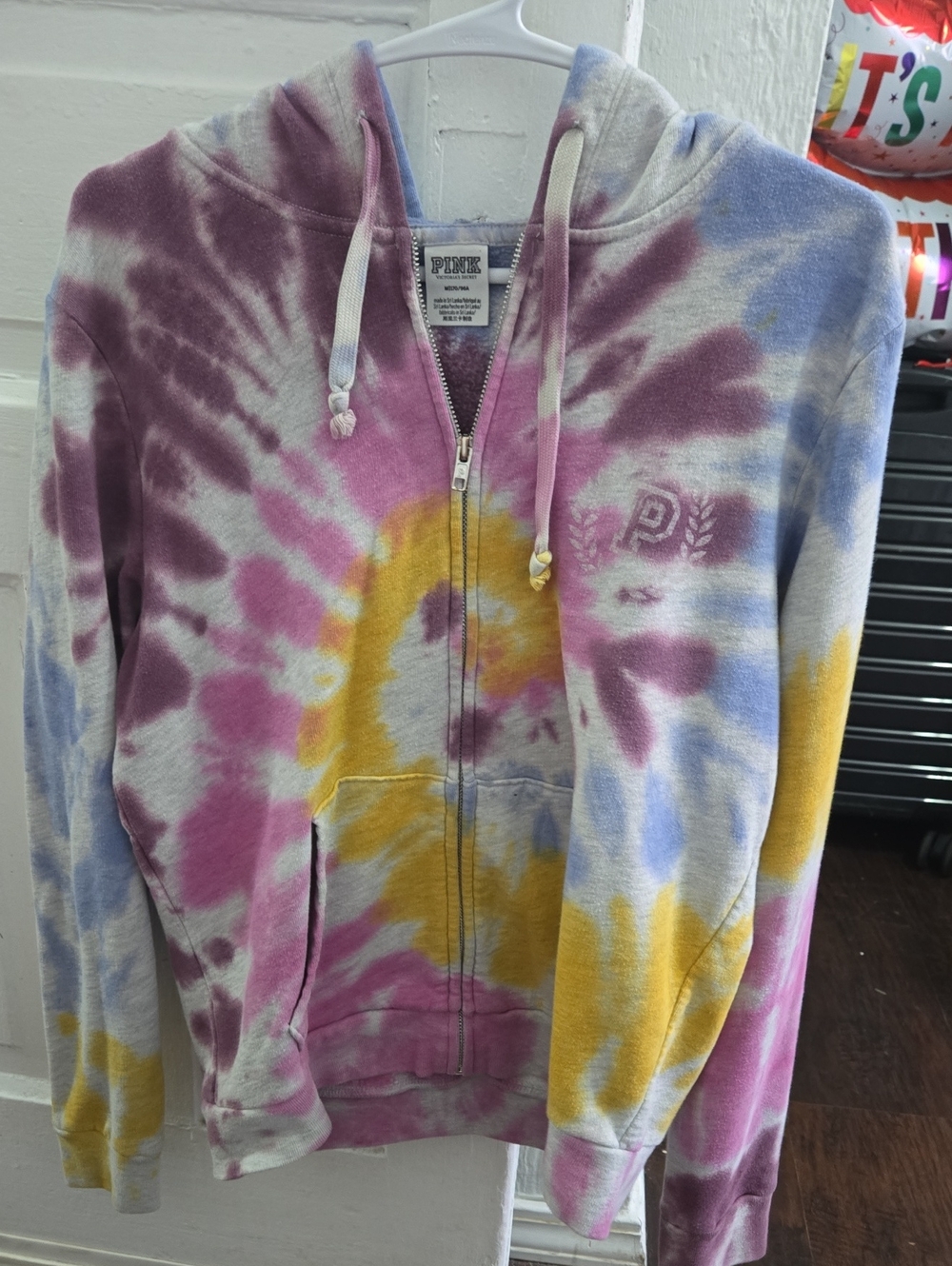 PINK Victoria's Secret Tie-Dye Zip Hoodie in Purple, Pink, Yellow, Blue